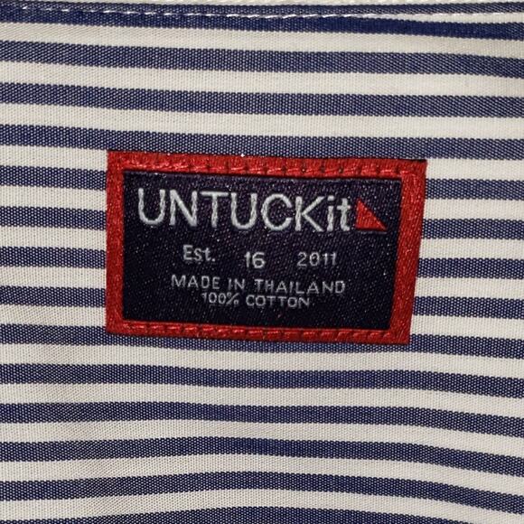 UNTUCKit Marsanne Womens Plus 16 Navy Stripe Cotton Shirt Classic Office Casual - Picture 3 of 6